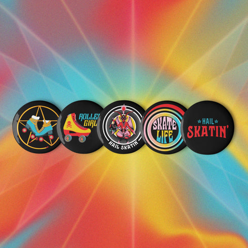 Roll with It Roller Skate Button Pins Set - 5 Pack, Skater Love, Roller Skate Accessories, Roller Skate Gifts, Roller Skate Pins